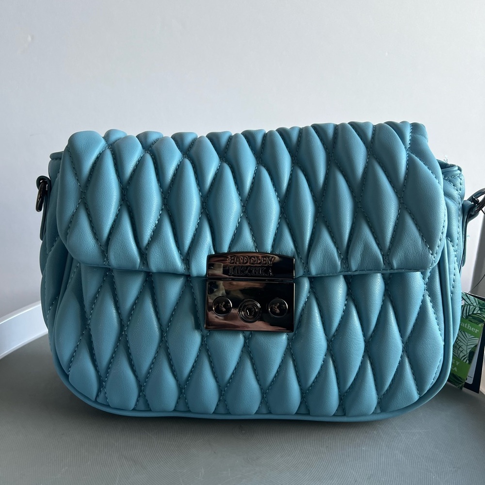 Badgley Mischka Quilted Aqua Crossbody Bag